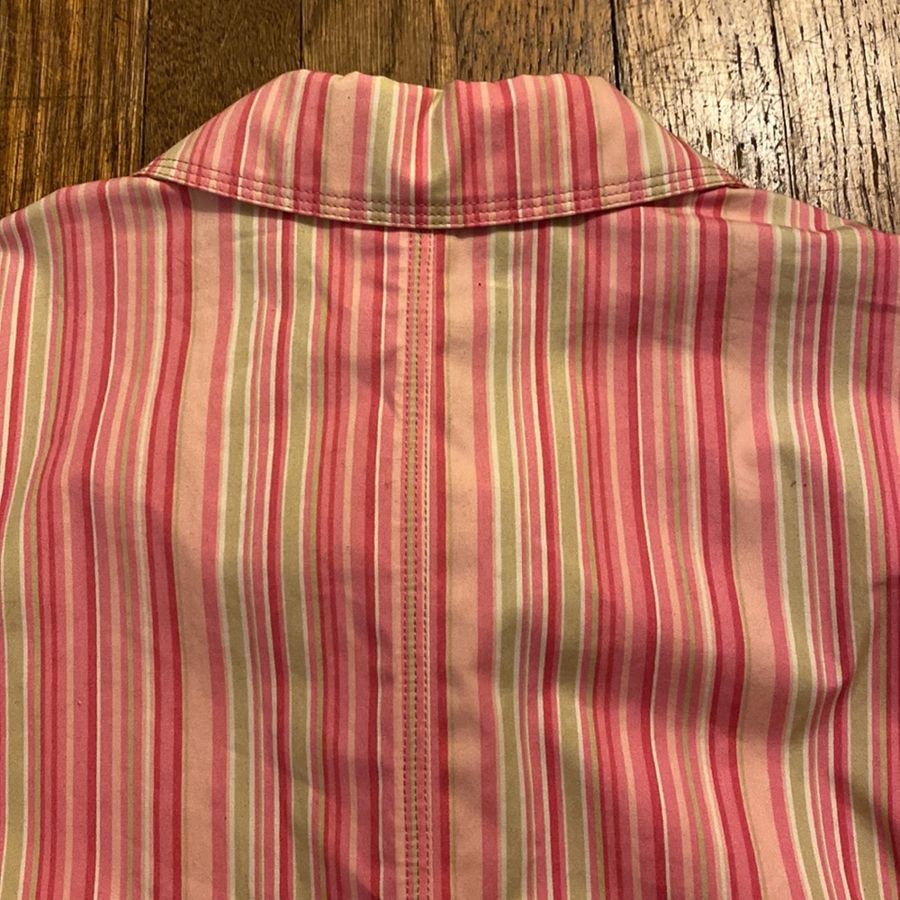 L.L. Bean coat mackintosh pink stripe L Petite preppy colorful - Picture 4 of 13
